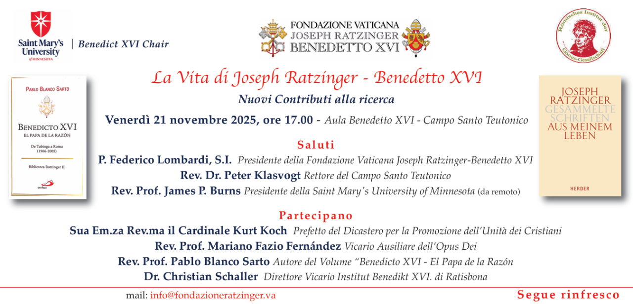 Il 21 novembre al Teutonico un incontro sulla vita di Joseph Ratzinger